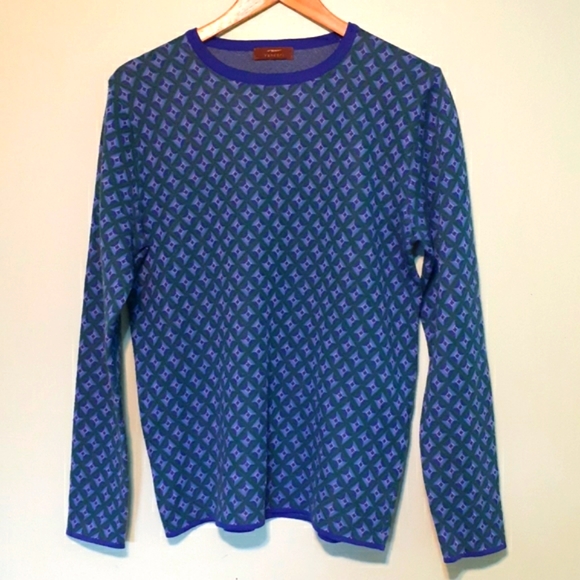 Royal Blue Forest Green 100%WOOL Ribbed Hourglass⌛Pattern Sweater Harajuku - Picture 2 of 6